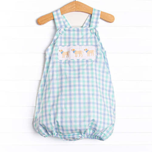 Plaid Paws Smocked Sunsuit, Blue – Stitchy Fish