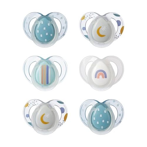 Tommee Tippee Nighttime pacifiers, 6-18 months, 6 pack of glow in the dark pacifiers with symmetrical silicone baglet