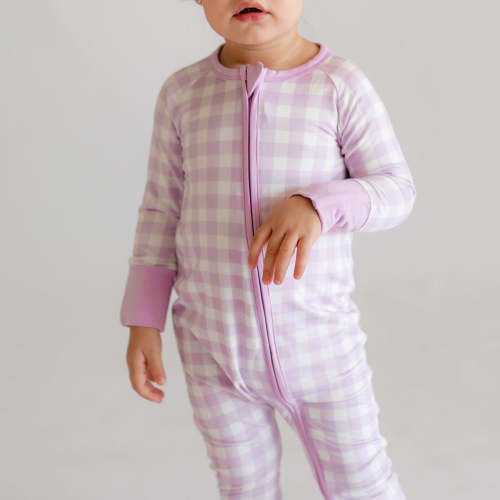 Infant Romper in Purple Gingham