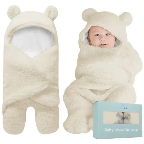 BlueMello Baby Swaddle Blanket | Ultra-Soft Plush Essential for Infants 0-6 Months | Receiving Swaddling Wrap Beige | Ideal Newborn Registry and Toddler Boy Accessories | Perfect Baby Girl Shower Gift