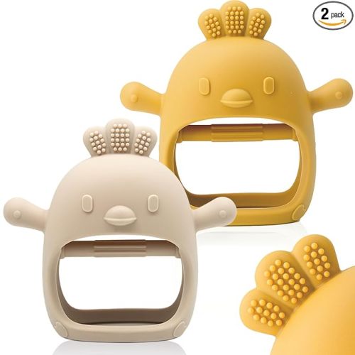 ChooKaChoo 2 Pack Baby Teething Toy Silicone Teething Mitten for Babies Over 3 Months Anti Dropping Wrist Hand Teethers Baby Chew Toys for Sucking Needs, BPA Free