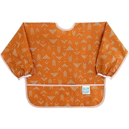 Bumkins Sleeved Bib for Girl or Boy, Baby and Toddler for 6-24 Mos, Essential Must Have for Eating, Feeding, Baby Led Weaning Supplies, Long Sleeve Mess Saving Food Catcher, Soft Fabric, Boho Orange