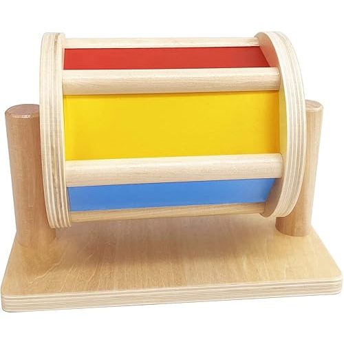 SGVV90 Wooden Spinning Rainbow Drum, Sensory Development Toys, Montessori Toys with Mirror and Bell for Baby Toddlers Gift