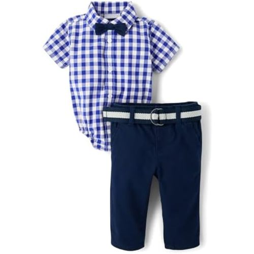 The Children's Place baby-boys And Newborn Short Sleeve Button Down Shirt and Shorts 2 Piece Outfit Set