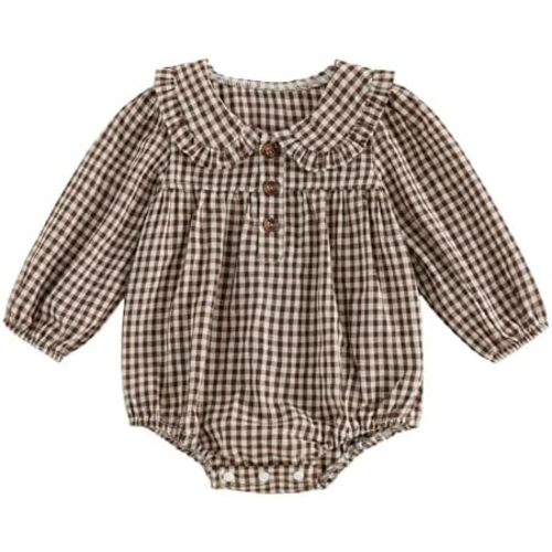 Thorn Tree Baby Girl Fall Outfits Long Sleeve Bubble Romper Peter Pan Collar Shirt Newborn Outfit Infant Clothes Bodysuit