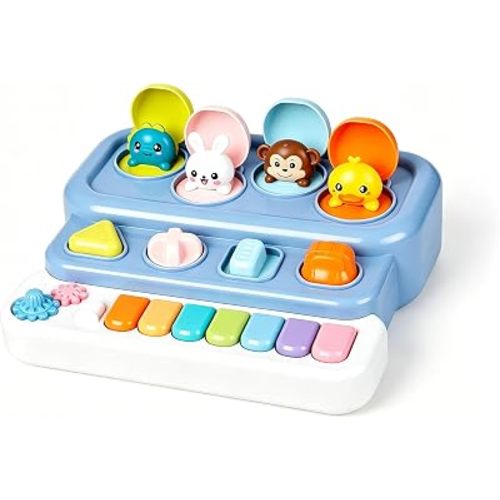 Montessori Pop Up Animal Toy for Toddlers, Mini Baby Musical Toy with Piano Keys & Lights, Interactive Cause and Effect STEM Learning Toy for Infants 6-12 Months, Birthday Gift for 1 2 3 Year Old