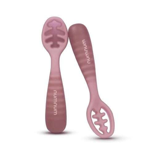 NumNum Baby Spoons Set, Pre-Spoon GOOtensils for Kids Aged 12+ Months - First Stage, Baby Led Weaning (BLW) Spoon - Self Feeding, Silicone Toddler Food Utensils - 1-Pack, 2 Spoons, Mauve - 12 months+Mauve