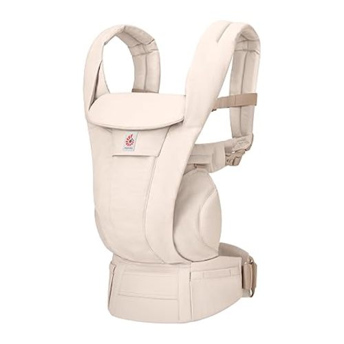 Ergobaby Omni Deluxe Baby Carrier for Newborn to Toddlers 0-48 Months (7-45 lbs) - 4-Position 100% Premium Cotton Baby Carrier with Ergonomic Support, Storage Pockets, and Sun Hood - Natural Beige