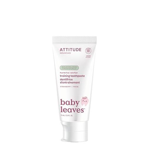 Attitude Baby and Child Fluoride-Free Training Toothpaste, EWG Verified, Naturally Derived Ingredients, Vegan, Strawberry, 2.6 Oz