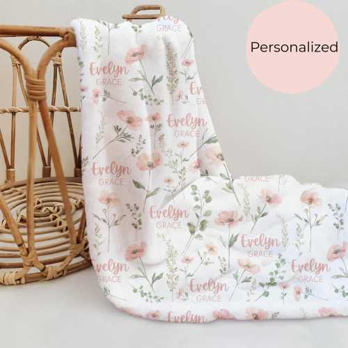 Wildflower Blanket for Girl Baby Shower Gift for new Mom Personalized wildflower swaddle First Birthday Gift for daughter Wildflower Nursery