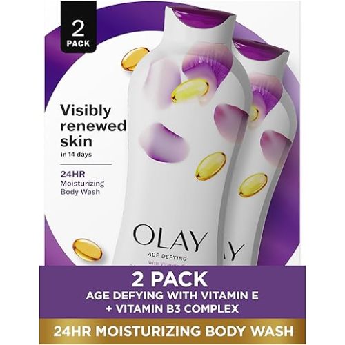 Olay Body Wash Age Defying with Vitamin E & B3 Complex, 24hr Moisturizing Formula, Promotes Visibly Smooth Skin, Ideal for Daily Use, 22 fl oz, (Pack of 2)