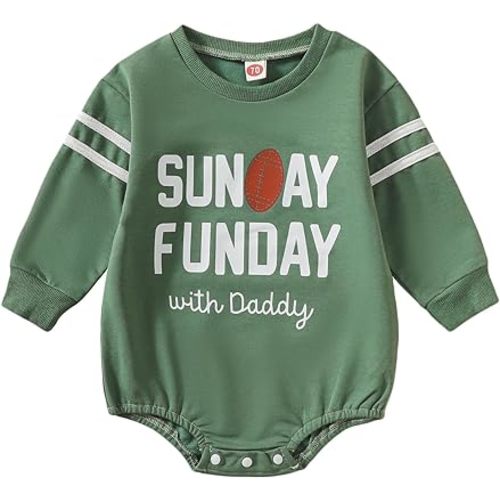 Polinkety Infant Baby Boy Girl Outfit Sweatshirt Romper Rugby Football Letter Jumpsuit Top Onesie Cute Newborn Fall Clothes