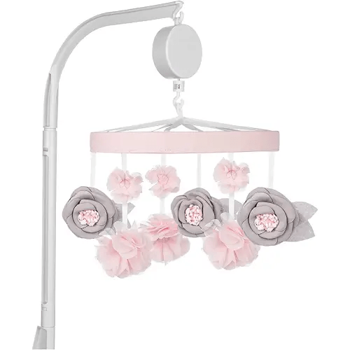 Sammy & Lou Pink Floral Baby Crib Mobile with Music, Crib Mobile Arm Fits Standard Crib Rail