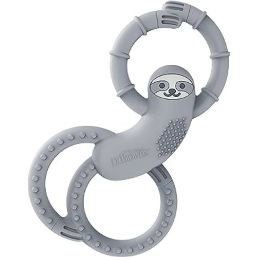 Dr. Brown's Flexees Gray Sloth, Soft 100% Silicone Baby Teether, BPA Free, 3m+