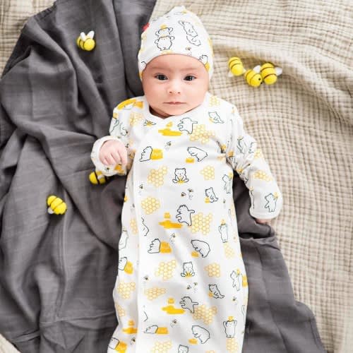 honey bee mine organic cotton magnetic open bottom gown + hat set – Magnetic Me