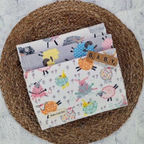 Girls Sheep Burp Cloth, Flannel Terry, Baby Shower Gift
