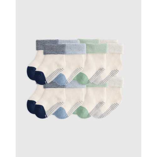 Organic Cotton Gripper Fold Over Socks 8-Pack - Baby in Blue Multi
