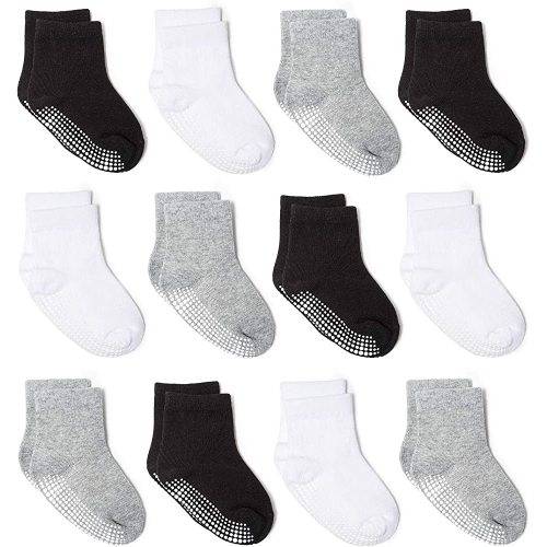 Zaples Grip Crew Socks with Non Slip/Anti Skid Soles for Baby Infants Toddlers Kids Boys Girls