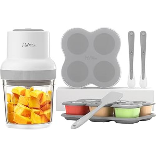Baby Food Maker, HEYVALUE 13-in-1 Baby Food Processor Set for Baby Food, Fruit, Vegatable, Meat, Baby Food Blender with Baby Food Containers, Baby Food Freezer Tray, Silicone Spoons, Silicone Spatula