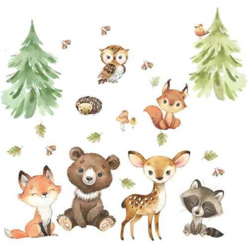Woodland Wall Decals Stickers Peel and Stick for Baby Boys Girls Nursery Bedroom Netral Decor,Woodland Animals Wall Decals