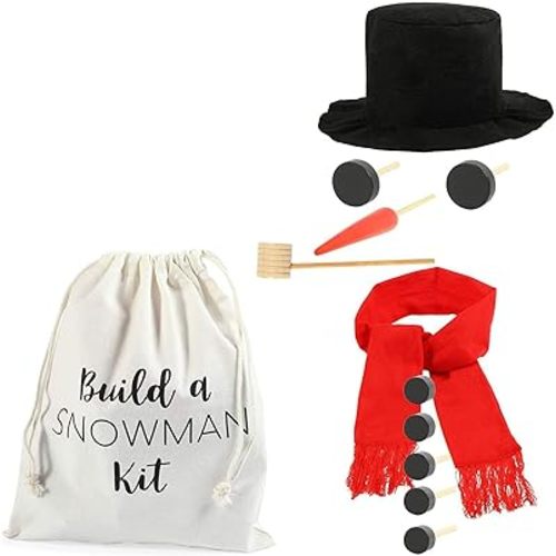 BLUE PANDA Build Your Own Snowman Kit for Kids with Bag, Hat, Scarf, Nose, Pipe, Eyes, Buttons - Outdoor Winter Toys - Fun Festive Holiday Activity Making Set for Family Friends