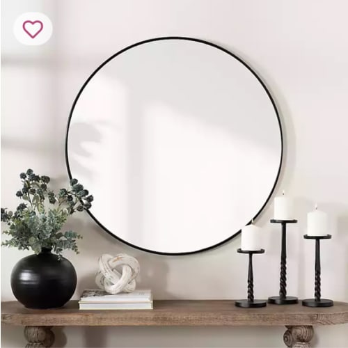 Black Nouveau Linear Round Mirror | Kirklands Home