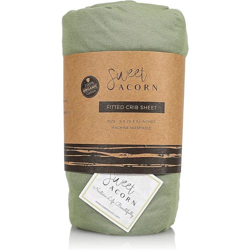 Fitted Crib Sheets - Organic Cotton Jersey Knit Crib Beddings - Fits Standard Baby Crib Mattress - 9" x 28" x 52" - Juniper Green