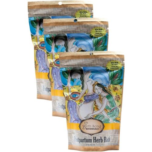 Birth Song Botanicals Organic Postpartum Herbal Bath Soak – 8oz/ea. Herbal Sitz Bath Blend with Sea Salt, Organic Plantain, Yarrow, Shepherd’s Purse, Uva Ursi & Calendula – 3 Pack