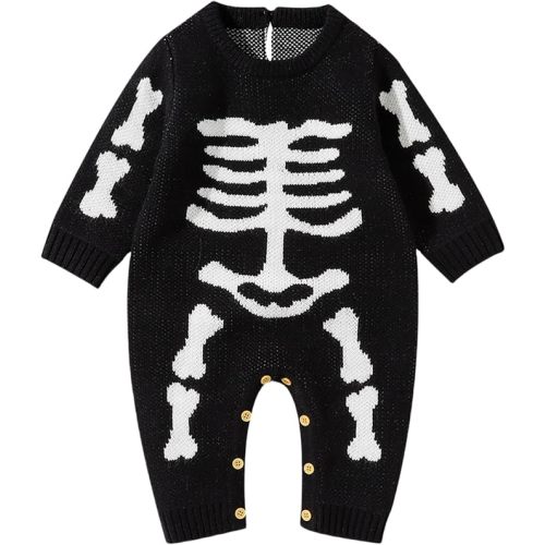 Baby Boy Girl Halloween Romper Newborn Knitted Jumpsuit One-Piece Coverall Fall Warm Halloween Clothes