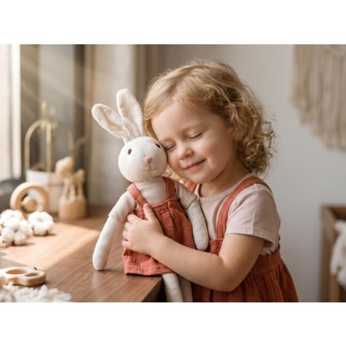 Organic Cotton Bunny Plush Doll - Handmade Soft Sleep Companion for Newborn Baby Shower Gift, Nursery Decor Stuffed Animal Toy