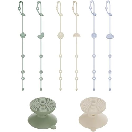 6 Pack Silicone Baby Toy Straps with 2 pcs Suction Cup Bases, Silicone Pacifier Clips Pacifier Holder, Tether Pacifier Clip,Adjustable Toy Holder for Stroller Accessories, Car Seat, Highchair,Crib (A)