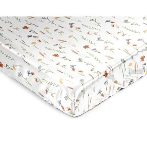 Sweet Jojo Designs Girl Satin Fitted Crib Sheet Watercolor Floral Garden Green Blue and Orange