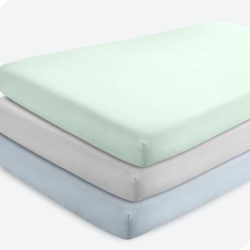 Fitted Crib Microfiber Sheet Sky Blue/Spring Mint/Cloud Grey 3pk by Bare Home