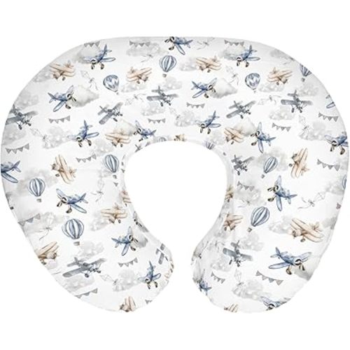 Vintage Planes Airplanes Helicopters Nursing Pillow Covers for Boy Girl Hot Air Balloon Plane Clouds Sky Nursing Slipcovers for Breastfeeding Pillows Aircraft Soft Stretchy Covers for Newborn Infant