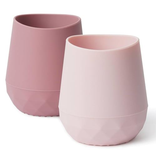 Seposeve Silicone Baby Cups for 6-12 Months, 12-24 Months, Pack of 2 Tiny Open Training Silicone Cup for Toddler, Baby Mouth-Like Design, with Capacity Markings, Purple Pink