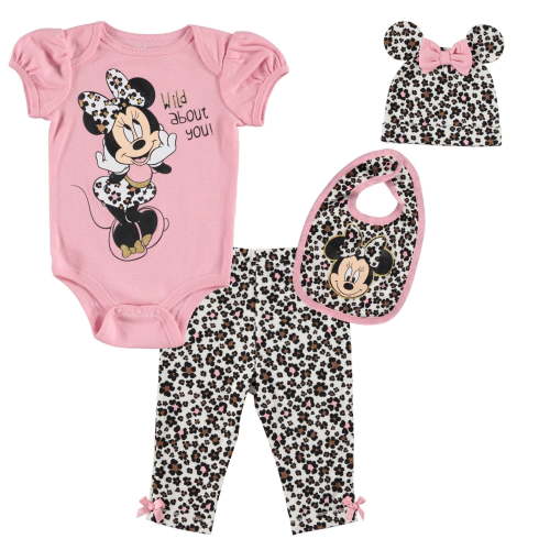 Disney Minnie Mouse 4-Piece Newborn to Infant Outfit Set: Bodysuit, Pants, Bib, Hat