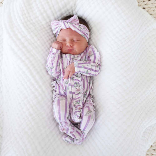 Lila's Lilacs Bamboo Waffle Ruffle Zipper Footie