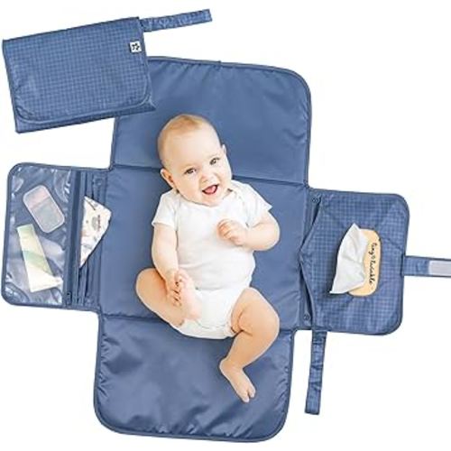 Tiny Twinkle Portable Diaper Changing Pad | Waterproof, Wipeable & Compact Baby Changing Pad for Travel | Smart Wipes Pocket & Organized Storage| Newborn Shower Gift (Grid)