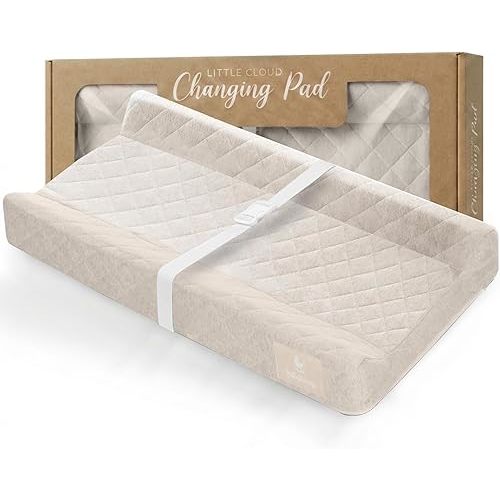 Contoured Baby Changing Pad – Waterproof & Breathable Diaper Changing Pad | Removable Washable Cover, Non-Slip Base & Safety Strap | Standard Size for Dresser & Changing Table Pads
