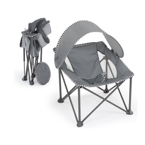 Bright Starts Pop 'N Chill Travel Seat, Indoor/Outdoor Use, Infant Seat with UPF 50+ Canopy, Grey, Ages 0-6 Months