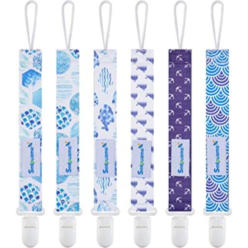 Smlpuame Pacifier Clips for Boys,6 Pack Stylish Binky Clips Strap,Paci Holder with Clip Lightweight Universal Fits Most Pacifiers Teether Toy Teething Ring Soothie,Baby Shower Gifts(Ocean)
