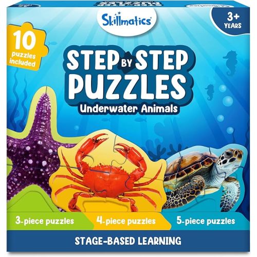 Skillmatics Step by Step Puzzles - 41 Piece Jigsaw & Toddler Puzzle, Montessori Educational Toy for Boys & Girls, Underwater Animals, Travel Friendly, Gifts for Kids Ages 3, 4, 5 and Up