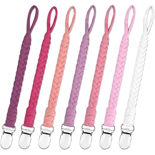 7 Pcs Pacifier Clip, Pacifier Clips for Boys & Baby Girls Pacifier Holder Clip Binky Clips Braided 100% Handmade Fits All Pacifiers(Pink, 7 Pack)