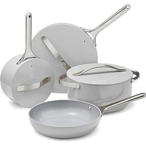 Caraway Nonstick Ceramic Cookware Set (12 Piece) Pots, Pans, Lids and Kitchen Storage - Non Toxic - Oven Safe & Compatible with All Stovetops - Gray