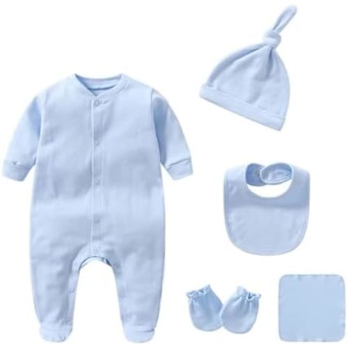 Newborn Boy Girl Clothes Sets Baby Cotton Long Sleeve Romper Jumpsuits Unisex Outfits with Baby Mittens Baby Hats Gloves