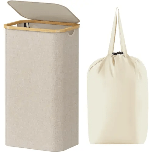 Lifewit 100L Laundry Basket with Lid, Clothes Hampers for Laundry with Bamboo Handles and A Removable Laundry Bag, Large Foldable Laundry Hamper for Bedroom, Bathroom, Dorm, Laundry Room, Beige