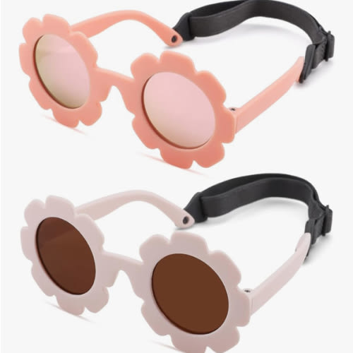 Polarized Baby Sunglasses with Strap – Flexible Flower Shaped Sunglasses for Toddler & Infant Age 0-24 Months