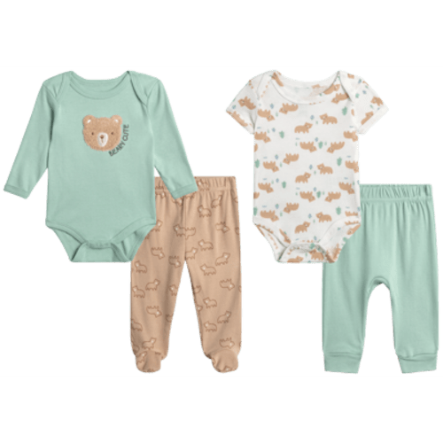 Duck Duck Goose Newborn Baby Boy's Layette Outfit Set - 4 Piece Baby Boys Cotton Clothing Set (0-9M)