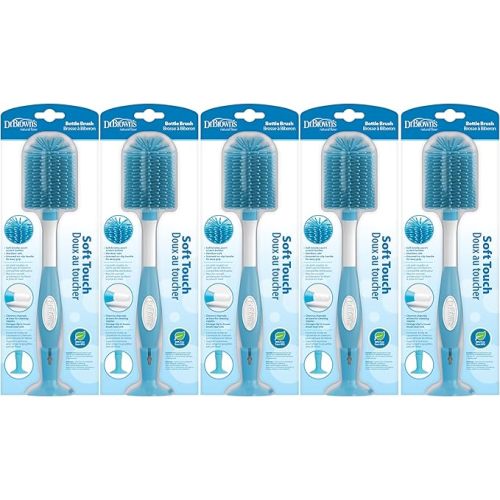 Dr. Brown's Soft Touch No Scratch Baby Bottle Cleaning Brush Nipple Cleaner with Stand and Storage Clip, BPA Free, Blue 1-Pack (Pack of 5) - Blue, 5 Pack