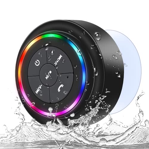 NITMTYOU Bluetooth Shower Speaker, Portable Bluetooth Wireless Waterproof Speaker for Pool, Floating IP67 LED Light Bathroom Speaker with Suction Cup for Camping Beach Travel, Electronic Gifts